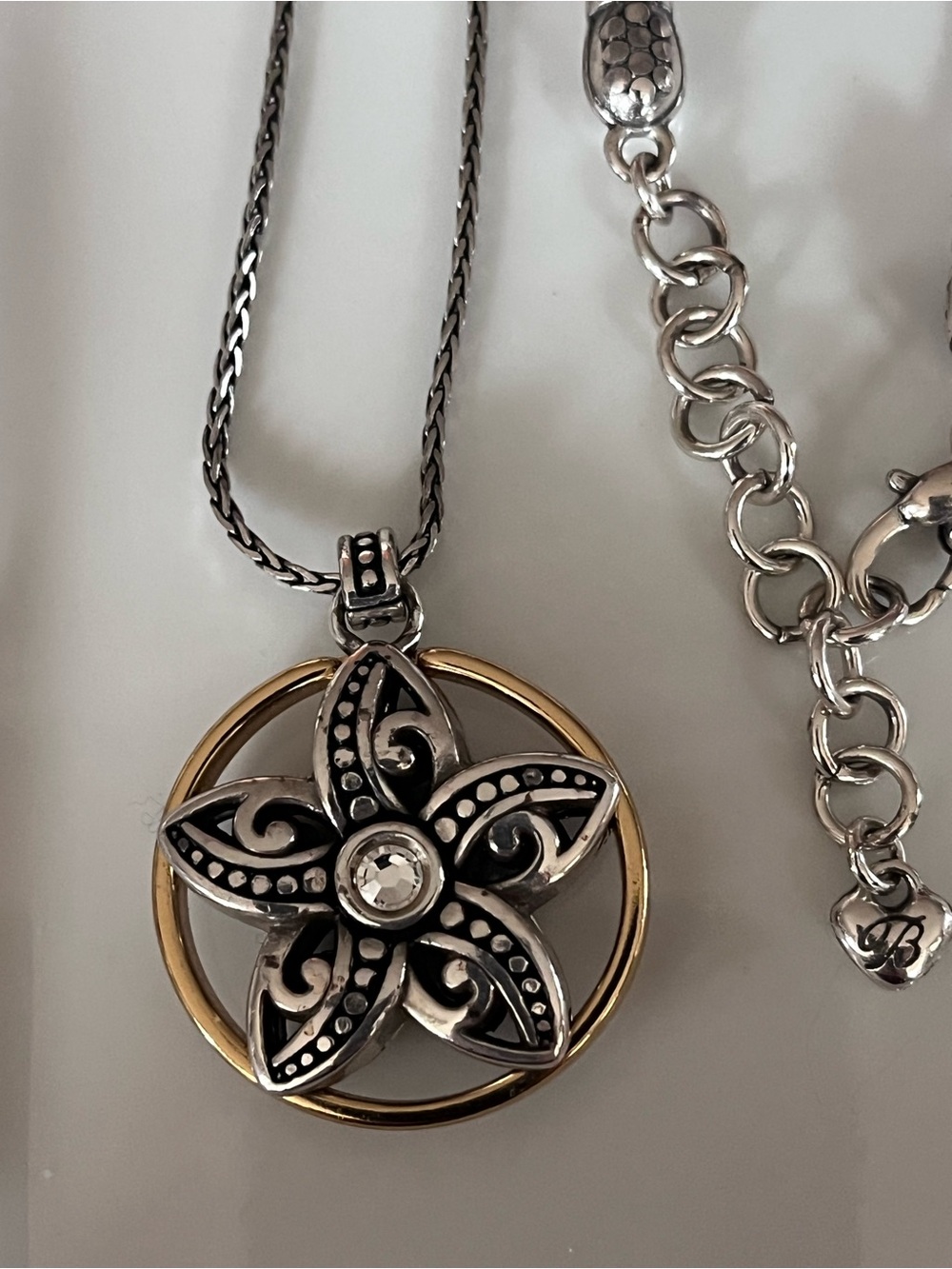Brighton Retired Two-Tone Starflower Pendant Necklace with Clear Crystal Accent